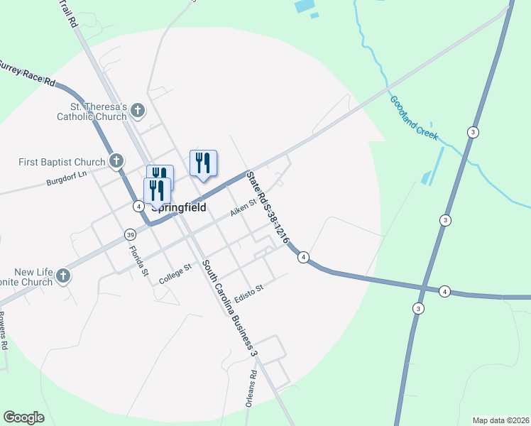 map of restaurants, bars, coffee shops, grocery stores, and more near 9607 Neeses Highway in Springfield