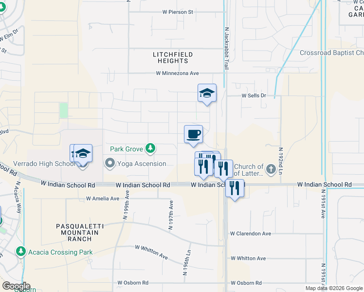 map of restaurants, bars, coffee shops, grocery stores, and more near 19676 W Glenrosa Ave in Litchfield Park