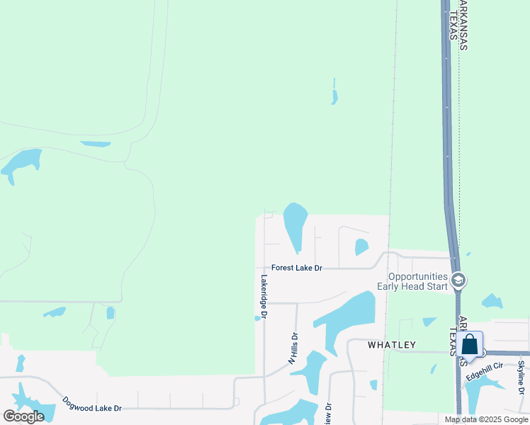 map of restaurants, bars, coffee shops, grocery stores, and more near 6303 Lakeridge Drive in Texarkana