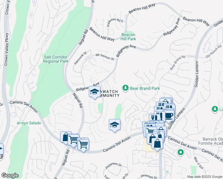 map of restaurants, bars, coffee shops, grocery stores, and more near 22 Camship in Laguna Niguel