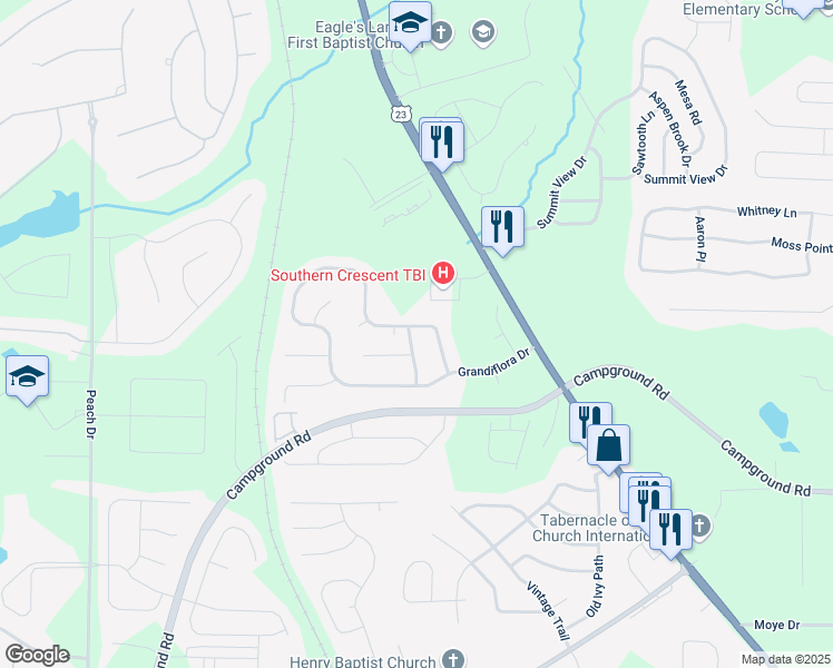 map of restaurants, bars, coffee shops, grocery stores, and more near 620 Tripetal Way in McDonough