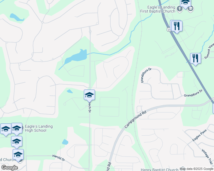 map of restaurants, bars, coffee shops, grocery stores, and more near 137 Windy Circle in McDonough