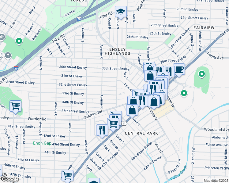 map of restaurants, bars, coffee shops, grocery stores, and more near 3212 Avenue South in Birmingham