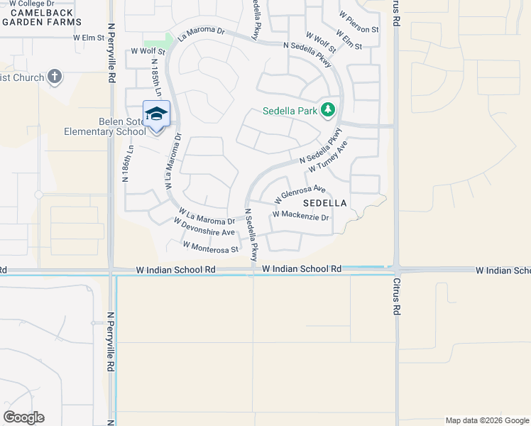 map of restaurants, bars, coffee shops, grocery stores, and more near 18260 West Mackenzie Drive in Goodyear