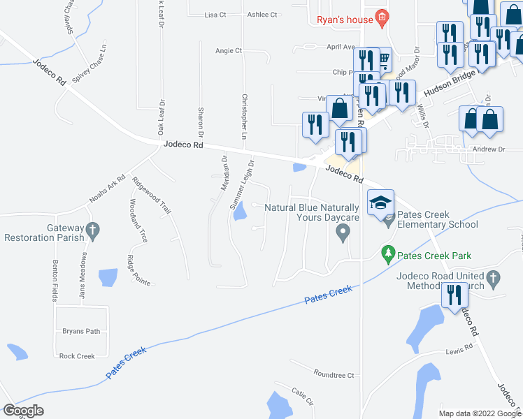 map of restaurants, bars, coffee shops, grocery stores, and more near 401 Leigh Court in Stockbridge