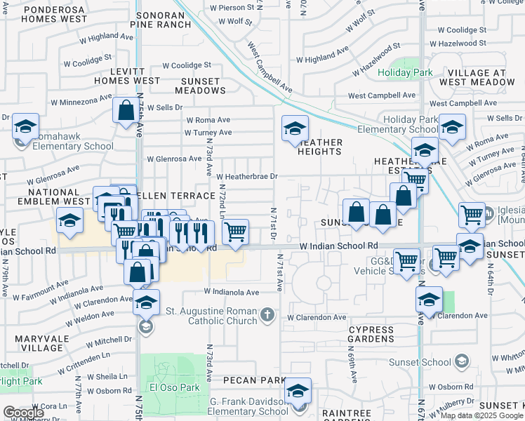 map of restaurants, bars, coffee shops, grocery stores, and more near 7148 West Devonshire Avenue in Phoenix