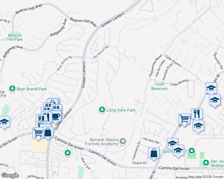 map of restaurants, bars, coffee shops, grocery stores, and more near 19 Old Ranch Road in Laguna Niguel