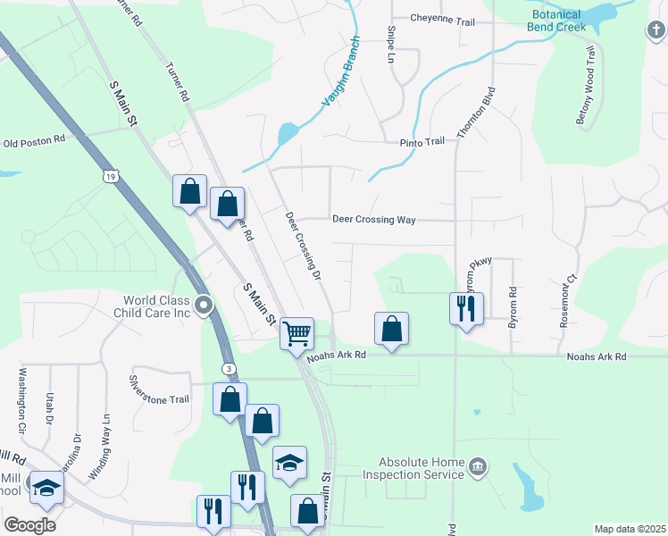 map of restaurants, bars, coffee shops, grocery stores, and more near 1653 Deer Crossing Terrace in Jonesboro