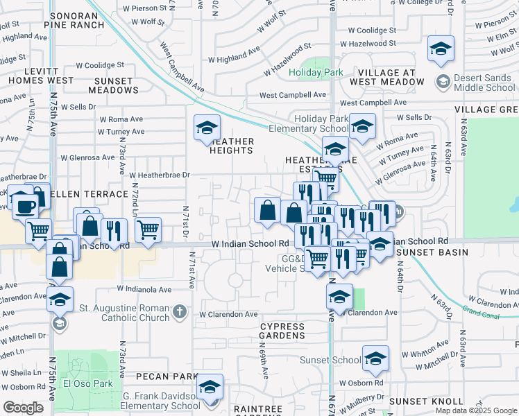 map of restaurants, bars, coffee shops, grocery stores, and more near 6901 West Devonshire Avenue in Phoenix