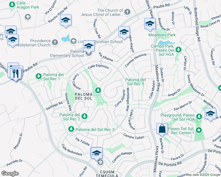 map of restaurants, bars, coffee shops, grocery stores, and more near 32010 Corte Albano in Temecula