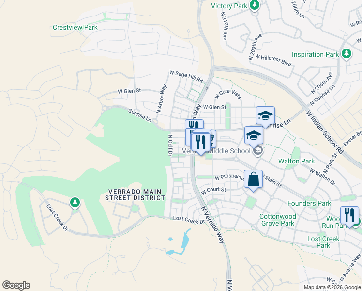 map of restaurants, bars, coffee shops, grocery stores, and more near 4263 North Golf Drive in Buckeye