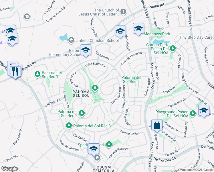 map of restaurants, bars, coffee shops, grocery stores, and more near 32010 Corte Albano in Temecula