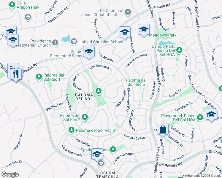 map of restaurants, bars, coffee shops, grocery stores, and more near 32010 Corte Albano in Temecula