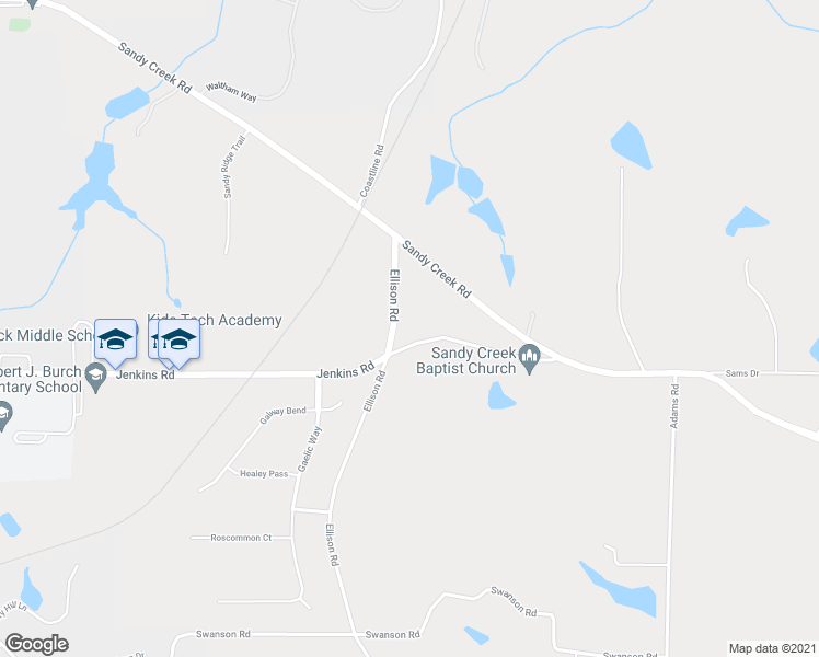 map of restaurants, bars, coffee shops, grocery stores, and more near 751 Ellison Road in Tyrone