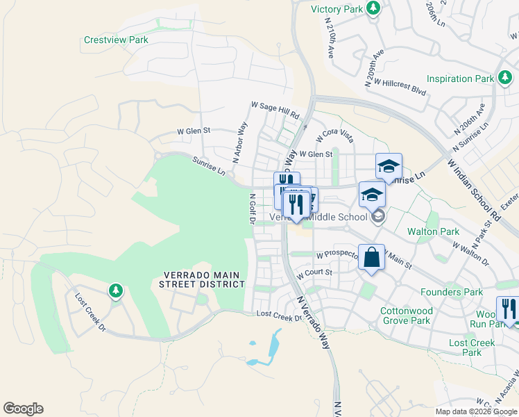 map of restaurants, bars, coffee shops, grocery stores, and more near 4263 North Golf Drive in Buckeye