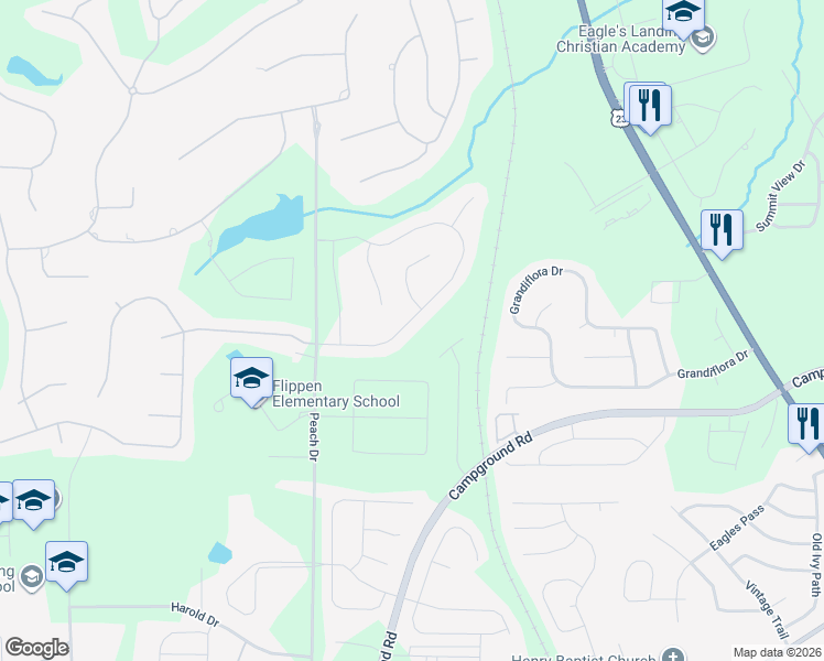 map of restaurants, bars, coffee shops, grocery stores, and more near 156 Windy Circle in McDonough