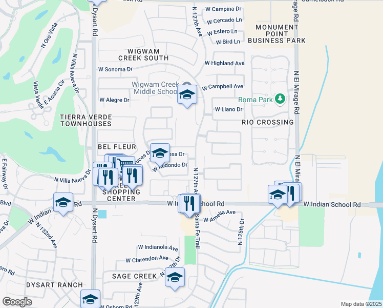 map of restaurants, bars, coffee shops, grocery stores, and more near 4248 North Dania Court in Litchfield Park