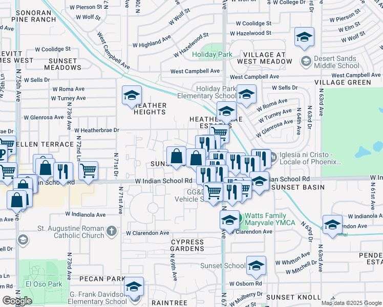 map of restaurants, bars, coffee shops, grocery stores, and more near 6809 W Monterosa St in Phoenix