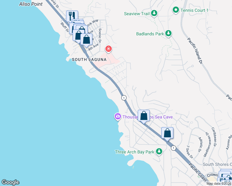 map of restaurants, bars, coffee shops, grocery stores, and more near 32061 Coast Highway in Laguna Beach