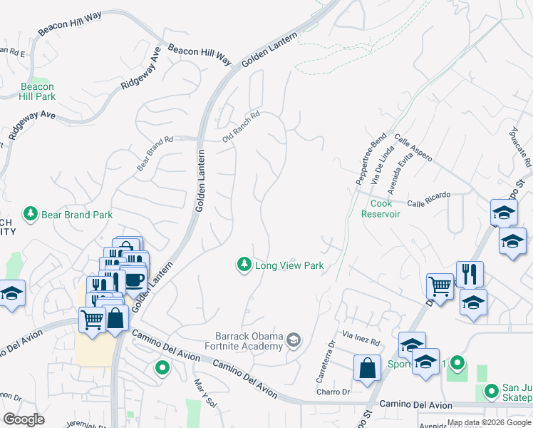 map of restaurants, bars, coffee shops, grocery stores, and more near 19 Old Ranch Road in Laguna Niguel