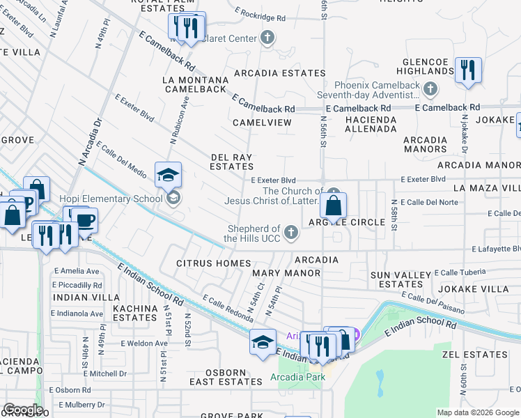 map of restaurants, bars, coffee shops, grocery stores, and more near in Phoenix