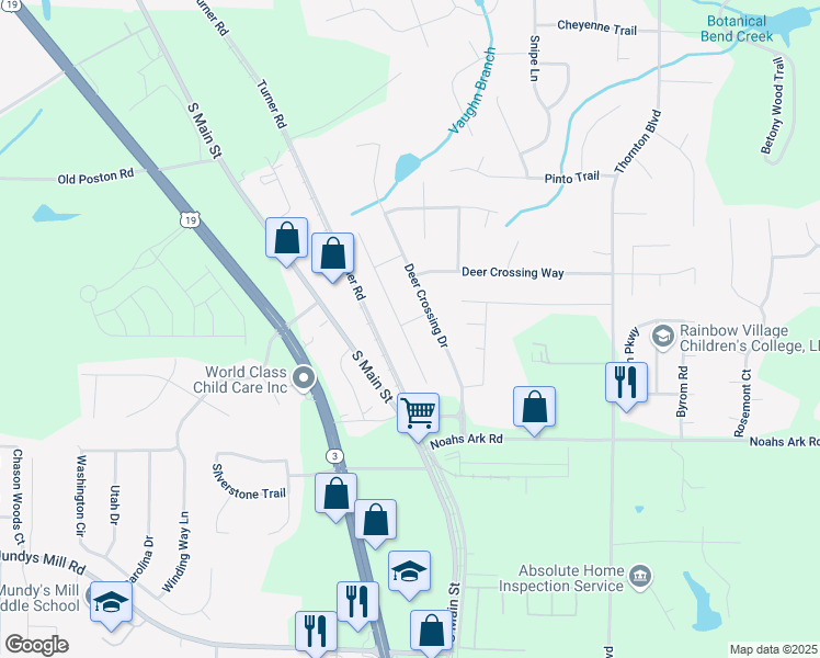 map of restaurants, bars, coffee shops, grocery stores, and more near 9482 Deer Crossing Lane in Jonesboro