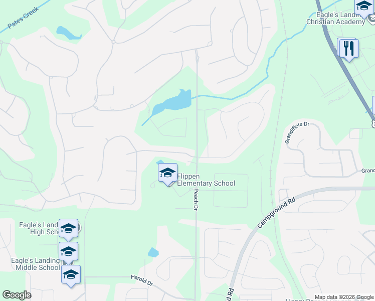 map of restaurants, bars, coffee shops, grocery stores, and more near 104 Southgate Boulevard in McDonough