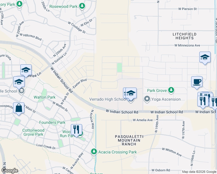 map of restaurants, bars, coffee shops, grocery stores, and more near 4191-4427 N Tuthill Rd in Buckeye