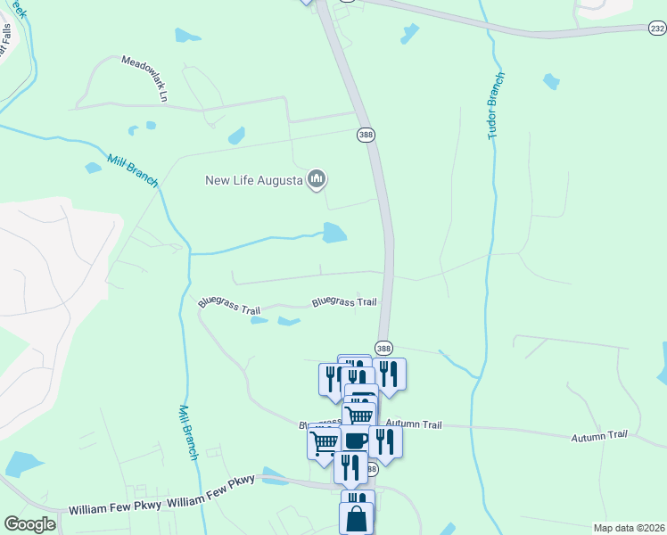 map of restaurants, bars, coffee shops, grocery stores, and more near 5242 Mill Creek Lane in Grovetown