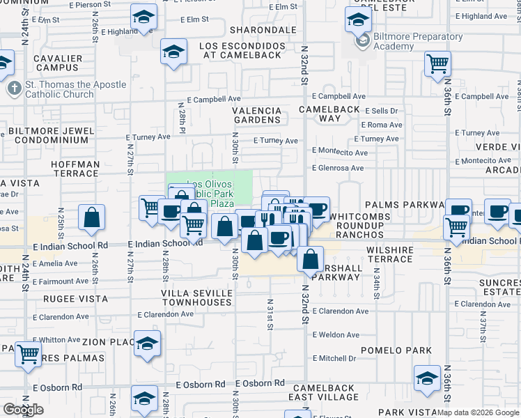 map of restaurants, bars, coffee shops, grocery stores, and more near in Phoenix