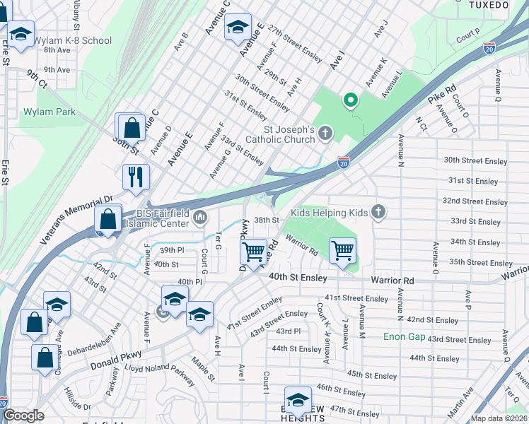 map of restaurants, bars, coffee shops, grocery stores, and more near 923 38th Street in Fairfield