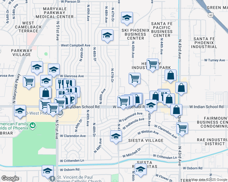 map of restaurants, bars, coffee shops, grocery stores, and more near in Phoenix