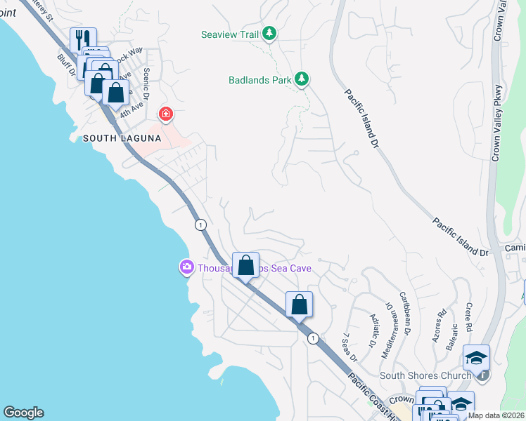 map of restaurants, bars, coffee shops, grocery stores, and more near 100 Vista Del Sol in Laguna Beach