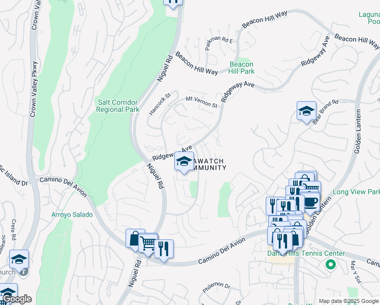 map of restaurants, bars, coffee shops, grocery stores, and more near 43 Dover Place in Laguna Niguel