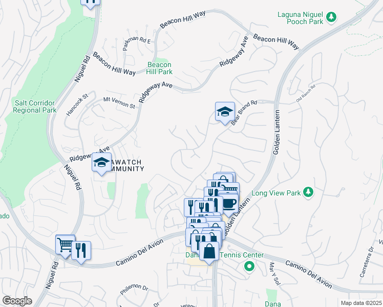 map of restaurants, bars, coffee shops, grocery stores, and more near in Laguna Niguel