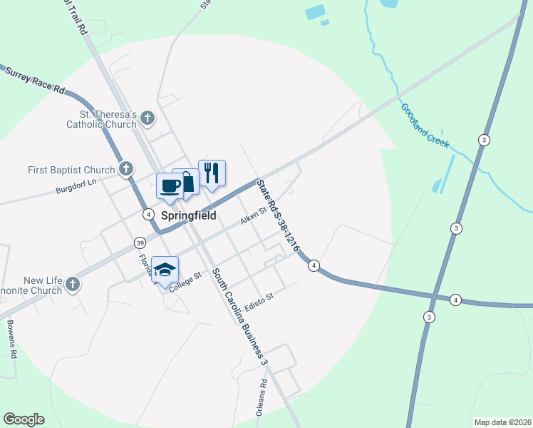 map of restaurants, bars, coffee shops, grocery stores, and more near 9607 Neeses Highway in Springfield