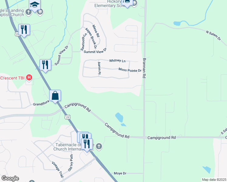 map of restaurants, bars, coffee shops, grocery stores, and more near 129 Crown Walk in McDonough