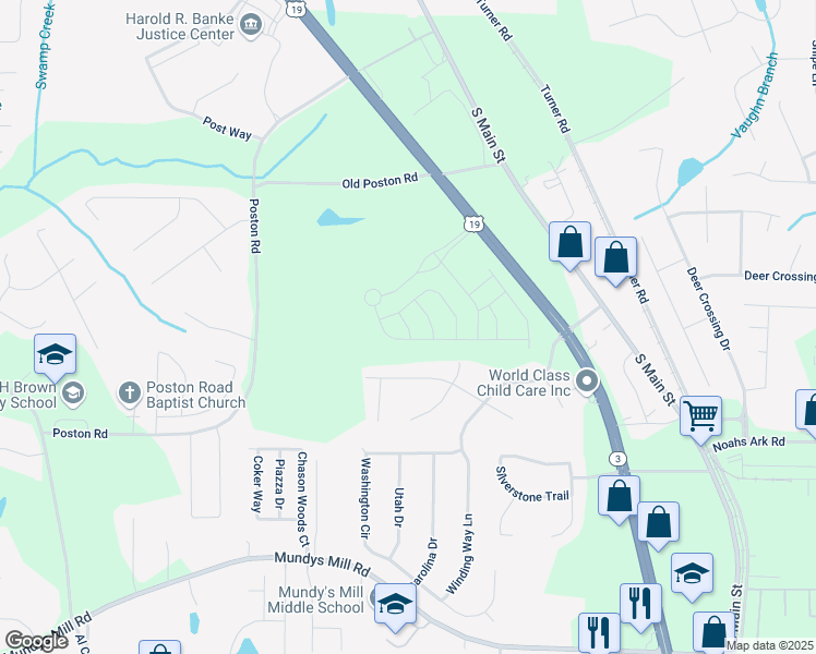 map of restaurants, bars, coffee shops, grocery stores, and more near Briarwood Lane in Clayton County