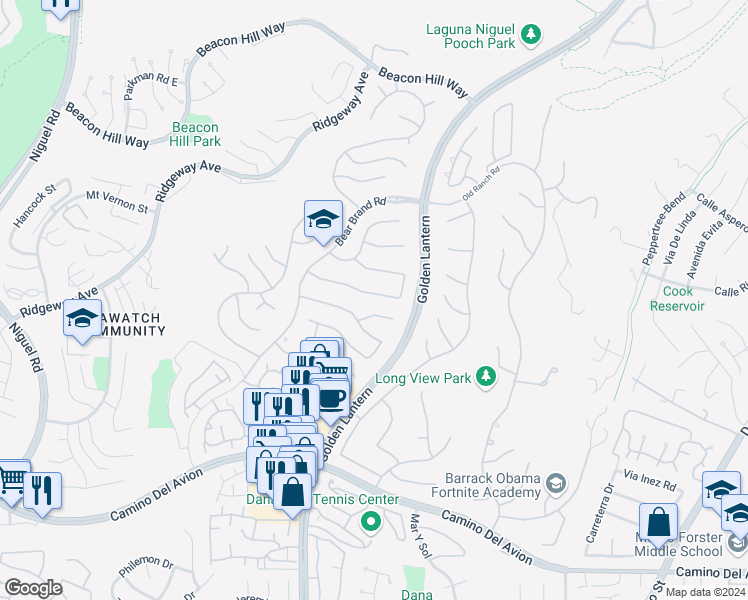 map of restaurants, bars, coffee shops, grocery stores, and more near 26 Newcastle Lane in Laguna Niguel