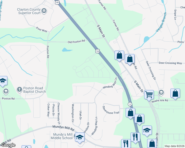 map of restaurants, bars, coffee shops, grocery stores, and more near 1288 Briar Ridge Lane in Jonesboro