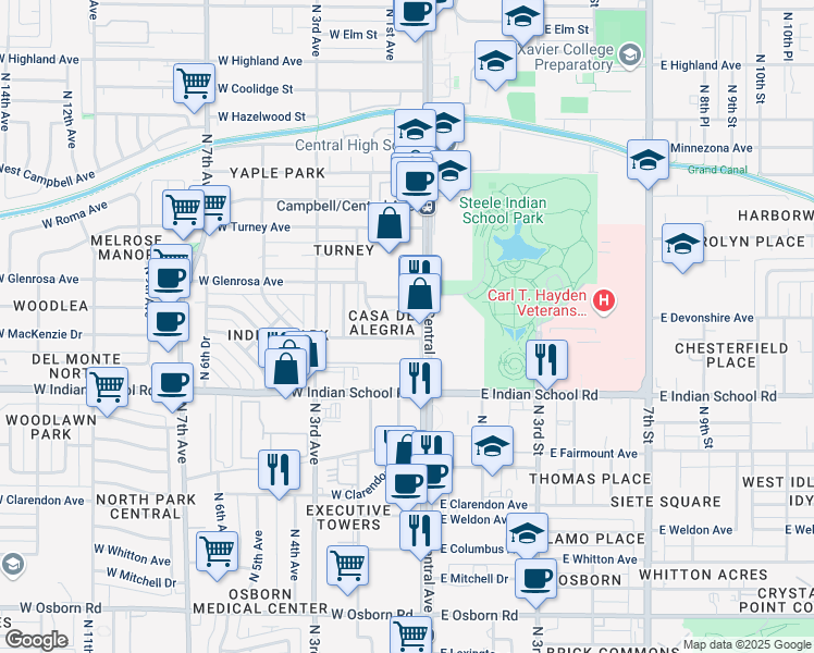 map of restaurants, bars, coffee shops, grocery stores, and more near in Phoenix