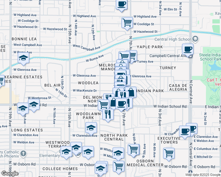 map of restaurants, bars, coffee shops, grocery stores, and more near 911 West Mackenzie Drive in Phoenix