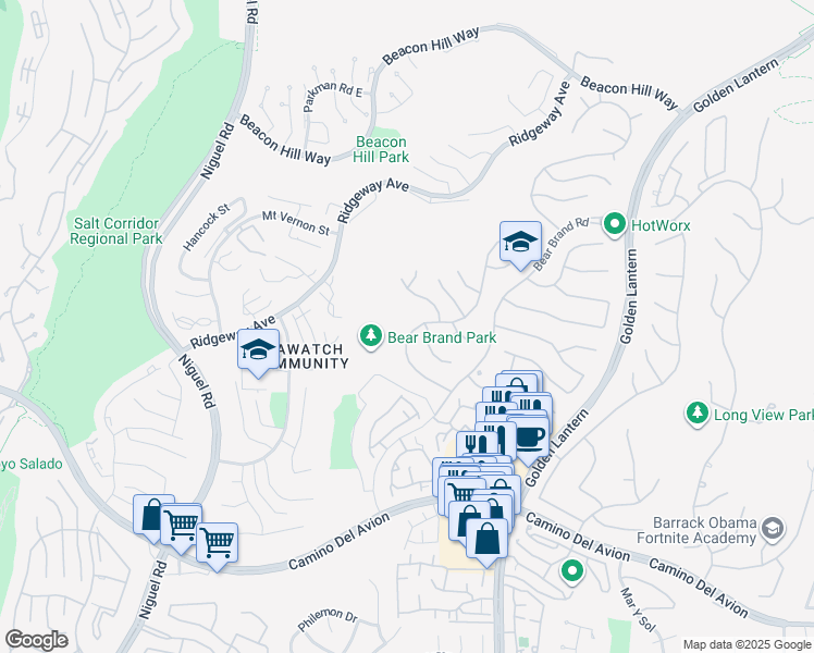 map of restaurants, bars, coffee shops, grocery stores, and more near 39 Poppy Hills Road in Laguna Niguel
