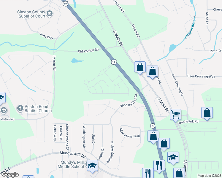 map of restaurants, bars, coffee shops, grocery stores, and more near 9514 Briar Creek Lane in Jonesboro