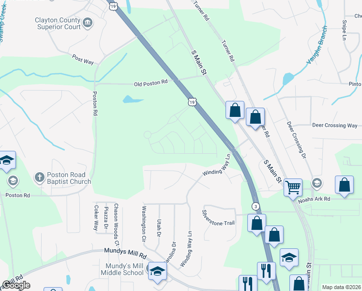 map of restaurants, bars, coffee shops, grocery stores, and more near 1288 Briar Ridge Lane in Jonesboro