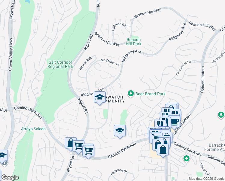 map of restaurants, bars, coffee shops, grocery stores, and more near 22 Camship in Laguna Niguel