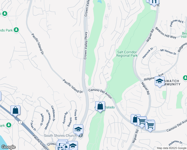map of restaurants, bars, coffee shops, grocery stores, and more near 23 South Peak in Laguna Niguel
