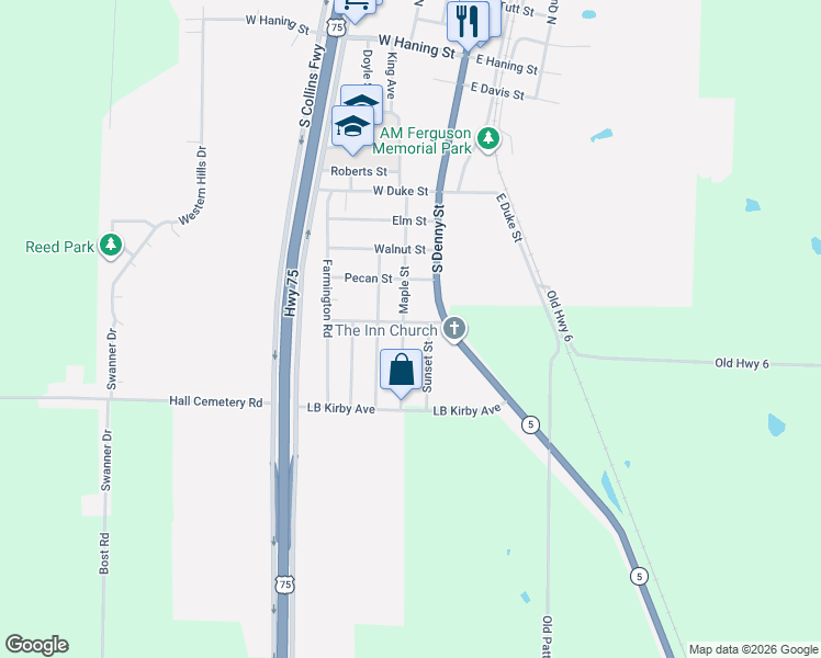 map of restaurants, bars, coffee shops, grocery stores, and more near 913 Maple Street in Howe