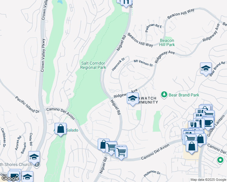 map of restaurants, bars, coffee shops, grocery stores, and more near 72 Campton Place in Laguna Niguel