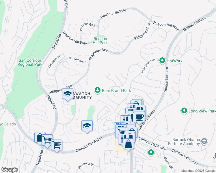 map of restaurants, bars, coffee shops, grocery stores, and more near 39 Poppy Hills Road in Laguna Niguel